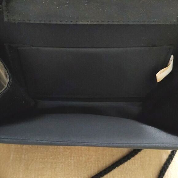 Black Velvet Square Evening Bag Oval Jeweled Magnetic Snap Closure - Picture 8 of 10